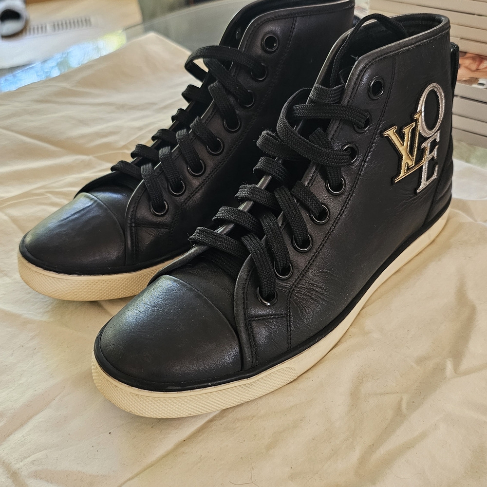 Louis Vuitton Black High-Top Sneakers with Gold Logo